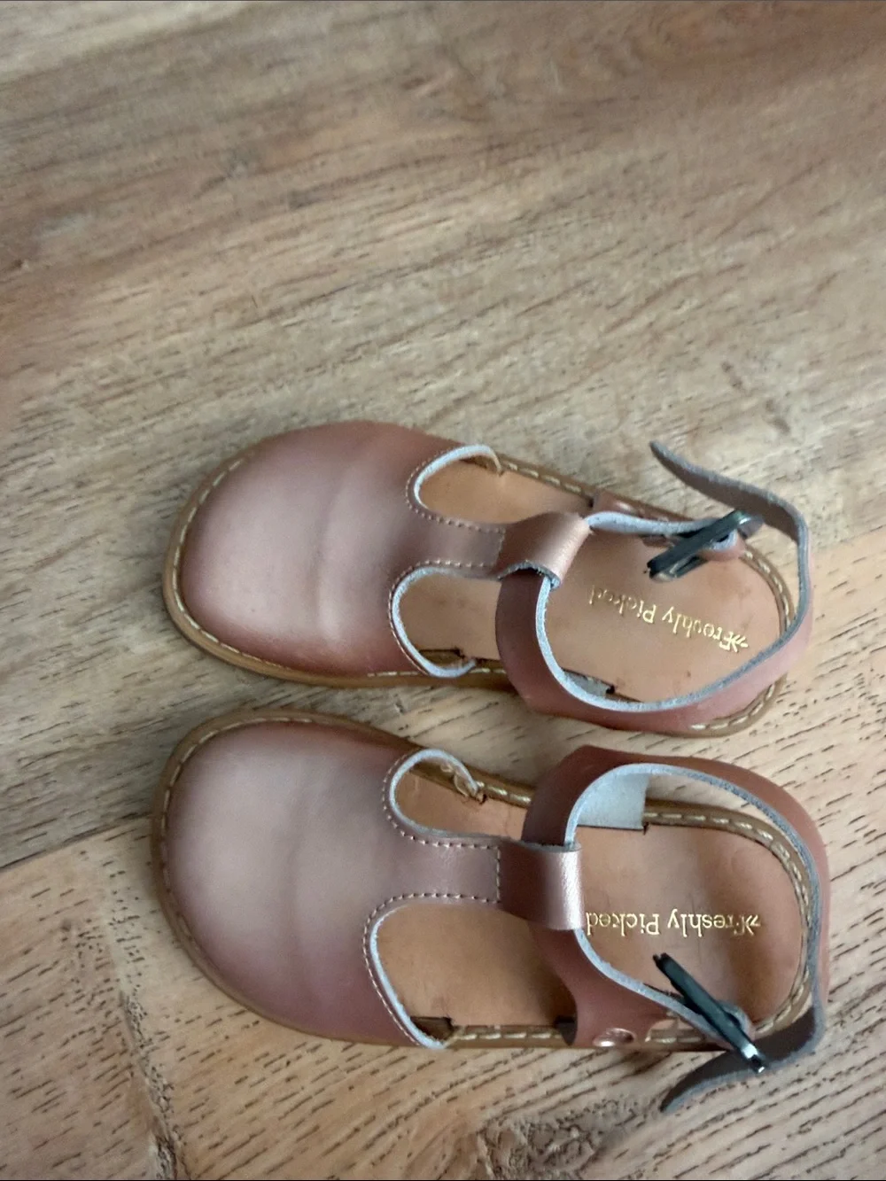 Freshly Picked Rose Gold Leather Baby Walker Sandals